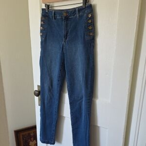 d. jeans High-Rise Dark Blue Denim Jeans with Side Button Detail